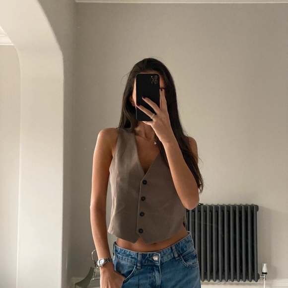 Zara waistcoat taupe neutral brown - Picture 1 of 3